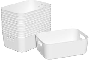 Esdiplot 12-Pack Plastic Pantry Organizer Bins, Open Plastic Storage Bin Basket for Cabinet, Shelf, Under Sink, White