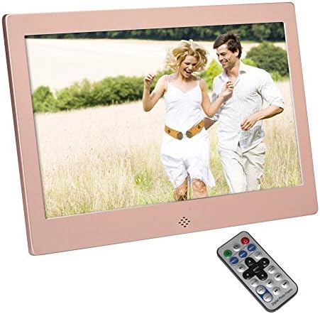 Digital Photo Frame 10 Inch 1024x600 High Resolution Screen Metal Digital Picture Frame with 16GB and IR Remoter - Rose Gold Metal Case Cover
