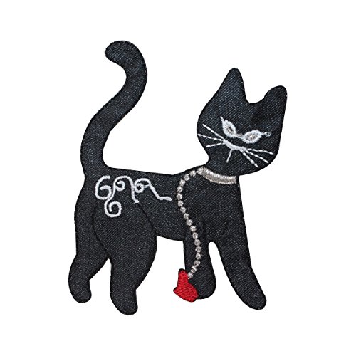 ID 2892 Fancy Black Cat Patch Kitty Kitten Emblem Embroidered Iron On Applique