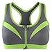 BaBana Women's Zip Front Anti Sports Yoga Bra, shock Wireless Yoga Running Sports Bra (X-Large)