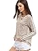 ROMWE Women's Scoop Neck Long Sleeve Tee Contrast Trim High Low Marled Knit T-shirt khaki S
