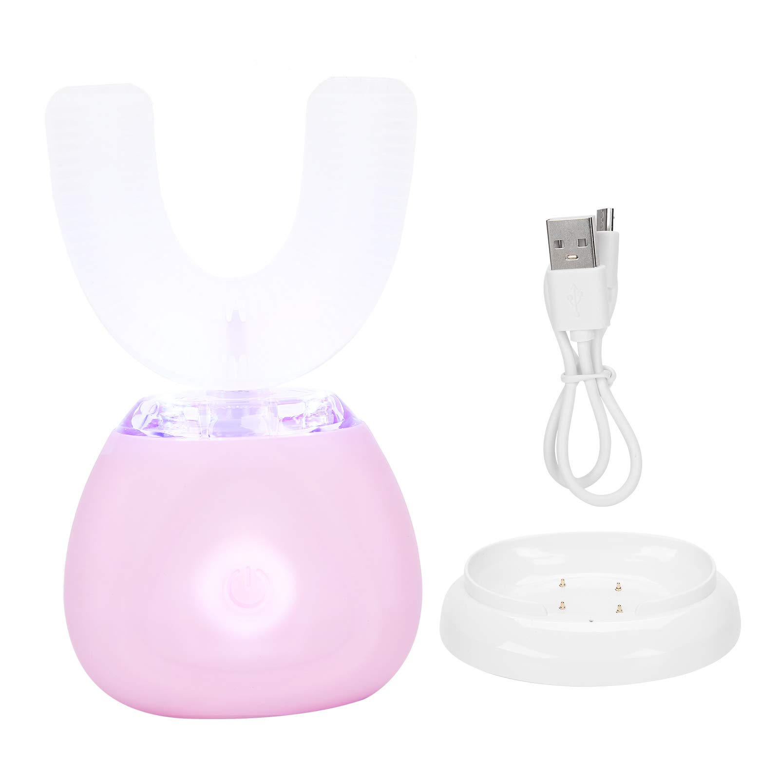 Ultrasonic Electric Toothbrush, U Shaped Whitening Automatic Toothbrush with 3 Gears Speed & 360° Mouth Cleansing for Adults Children, Smart Whole Mouth Toothbrush, IPX7 Waterproof(Pink)