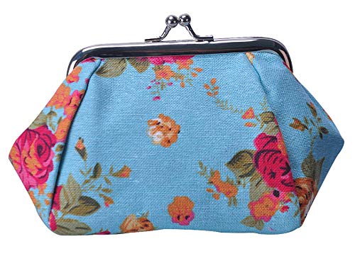 iSuperb Mini Coin Purse Canvas Kiss Lock Coin Wallet Pouch Small Change Bag for Women Girls Kids 13 x 9 x 9.5cm (Blue)