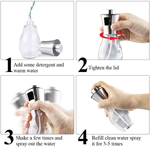 Olive Oil Sprayer for Cooking, 200ml Oil Sprayer Mister Refillable Oil and Vinegar Dispenser Bottle with Basting Brush,Bottle Brush and Oil Funnel for Cooking, Baking, BBQ, Salad, Air Fryer, Roasting
