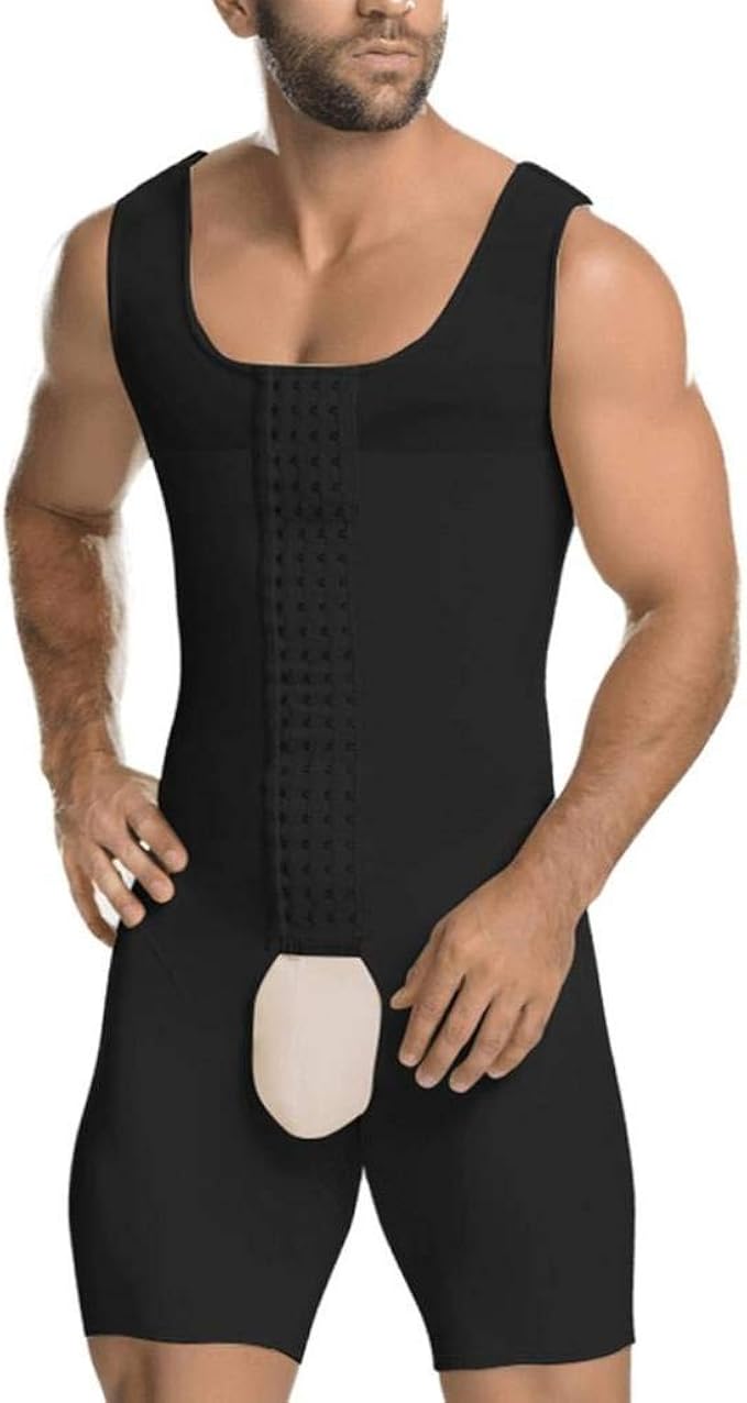 ASOSLING Men Full Body Shaper Open Crotch Bodysuit Underwear Shaperwear with Hooks