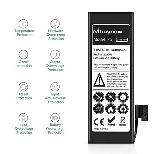 Mbuynow Batería del iPhone 5,Kit de Reparación Completo con Herramientas e Instrucciones de Alta apacidad (1440mAh) Nuevo 0 Ciclo