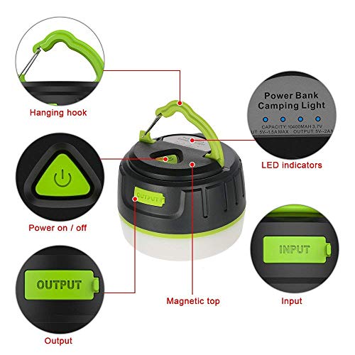 2-in-1 wiederaufladbare Camping Laterne & Energien Bank Ladegerät 5200mAh - IP65 wasserdichte tragbare LED helle Notfall… – Bild 4