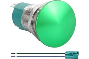 ZJWZJH 10Amp Momentary Push Button Switch 16mm 5/8'' Stainless Steel 304 Green Mushroom Head Waterproof IP66 5V-250V DC/AC SPST with Wire