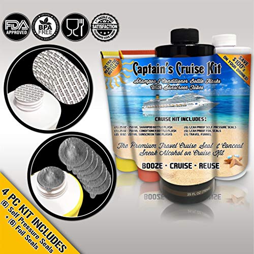 Captain's Cruise Kit With Shampoo & Conditioner Bottle Flasks + 2 Sunscreen Tube Flasks (66oz Total) - Premium Sneak Alcohol On Cruise Set - Rum Runner Take Liquor Booze Anywhere Containers - Thumbnail 2