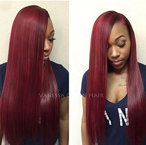 Vanessa Queen 130 Density Burgundy Color Lace Front Wigs Silky Straight Full Lace Human Hair Wig With Baby Hair(22inch lace front wig)