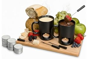 Evelots Fondue Pot Set for Chocolate, Cheese & Candy (2 Pack) – Mini Ceramic Fondue Mugs Gift Set with 8 Forks & 16 Candles – Perfect for Date Night, Birthday & Wedding Gifts – Black - 1