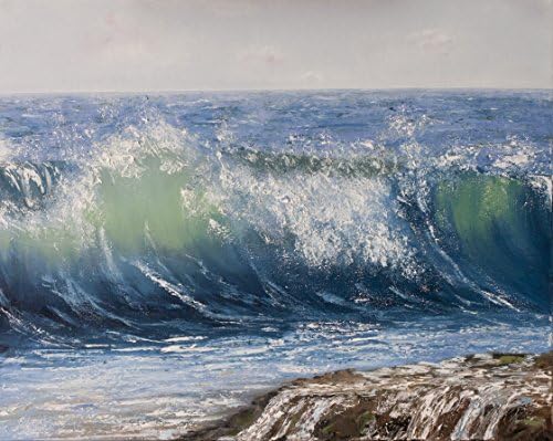 16 * 20 Seascape painting of sea beach, ocean shore, wavy beach art, original oil painting of the sea signed by artist, marine art