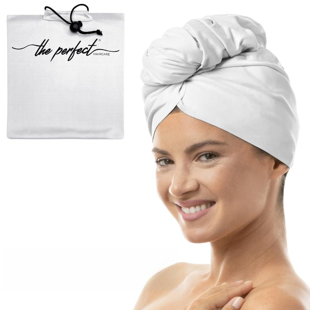 THE PERFECT HAIRCARE Microfibre Hair Towel Wrap for Women - Absorbent Quick Drying Turban for Curly and Long Hair for Girls and Kids - Anti Frizz (White)