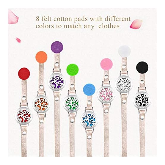 Essential-Oil-Diffuser-Bracelet-Aromatherapy-Bracelet-Jewelry-Stainless-Steel-Locket-Leather-Band-with-8pcs-Washable-Refill-Pads-Birthday-Gifts-for-WomenGirlfriend-MotherSisterAunt Essential-Oil-Diffuser-Bracelet-Aromatherapy-Bracelet-Jewelry-Stainless-Steel-Locket-Leather-Band-with-8pcs-Washable-Refill-Pads-Birthday-Gifts-for-WomenGirlfriend-MotherSisterAunt