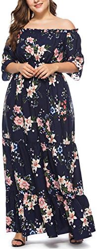 Ladies Floral Print Chiffon Dress Off The Shoulder Ruffle Evening Party Summer Beach Maxi Dress Plus Size