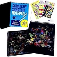 Rainbow Scratch Paper Art Kit for Kids: 20 BIG Sheets of Rainbow Color Scratch Off Paper in a Notepad + 2 Stylus Scratchers - Perfect Gift for Girls or Boys, Travel Activity for Airplane or Car