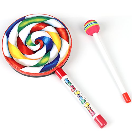 bouti1583 Lollipop Shape Music Drum with Mallet Kids Percussion Instruments Musical Toy Dia.5.9"