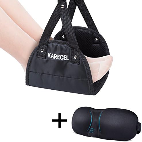 KARECEL Foot Rest Airplane Footrest Plus Eye Mask, [Upgraded] Foot Hammock Office Under Desk Footrest with Contoured Memory Foam Sleep Mask, Portable Footrest Travel Accessories for Home Plane Bus