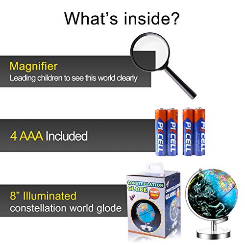 JARBO 8"/20cm Illuminated Constellation World Globe for Kids with Stand, Built-in LED Light Illuminates for Night View of Constellation, Learning Gift Detailed Globe for Kids, Powered by Battery - Thumbnail 2