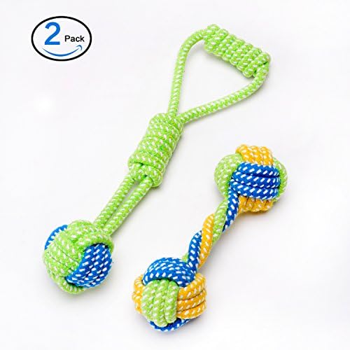 2 PACK Durable Cotton Tug-of-War Dog Rope Pet Chew Toys Dumbbel Rope for Small to Medium Dogs