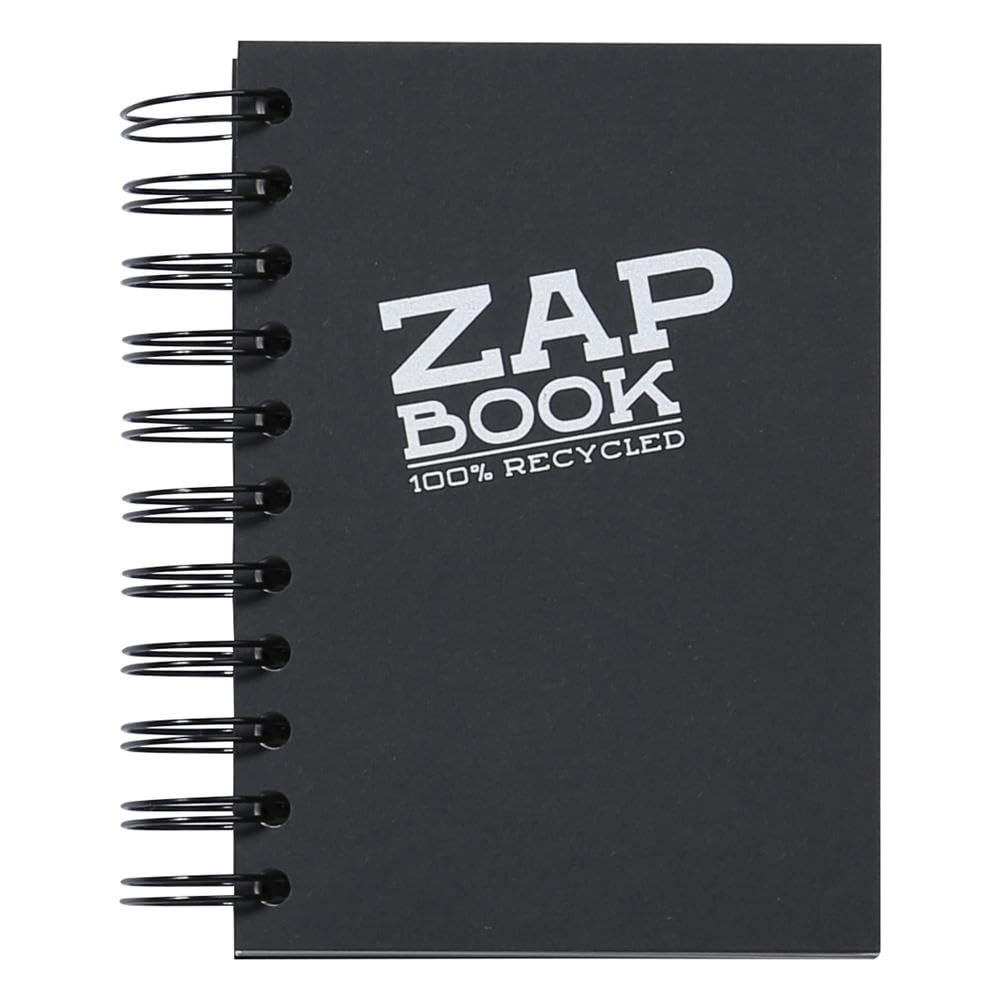 Clairefontaine - Ref 8361C - Zap Book Recycled Wirebound Sketch Book (160 Pages) - A6 (105 x 148mm), 80gsm Recycled Paper, Acid Free, pH Neutral - Black Cover