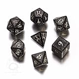 Simply Amazing! Q-Workshop Polyhedral 7-Die Set: GLOW IN DARK Carved Elvish Dice Set (Elven) Black with Glow-in-the-Dark Numbers
