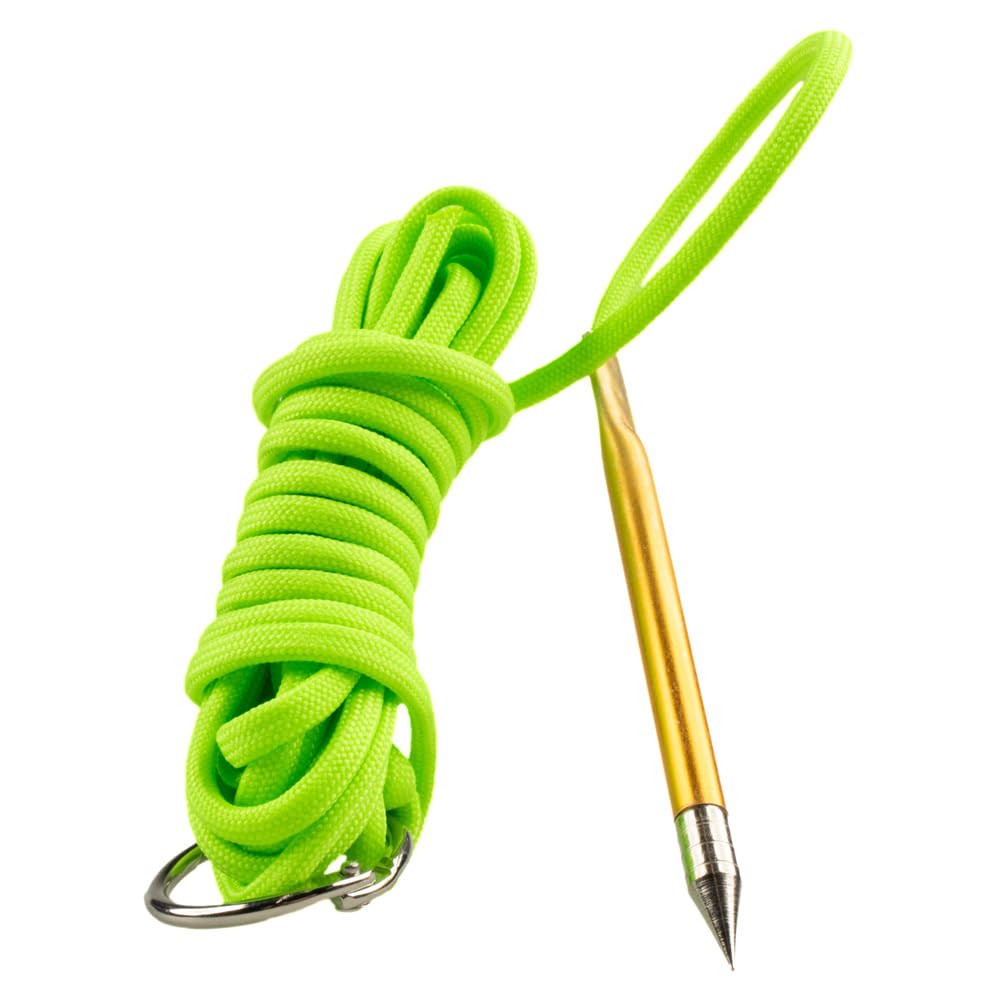 PARACORD PLANET 10' 550 Lb Paracord Fishing Stringer Fish Holder With Metal Threading Needle & 1" Split Ring Neon Green