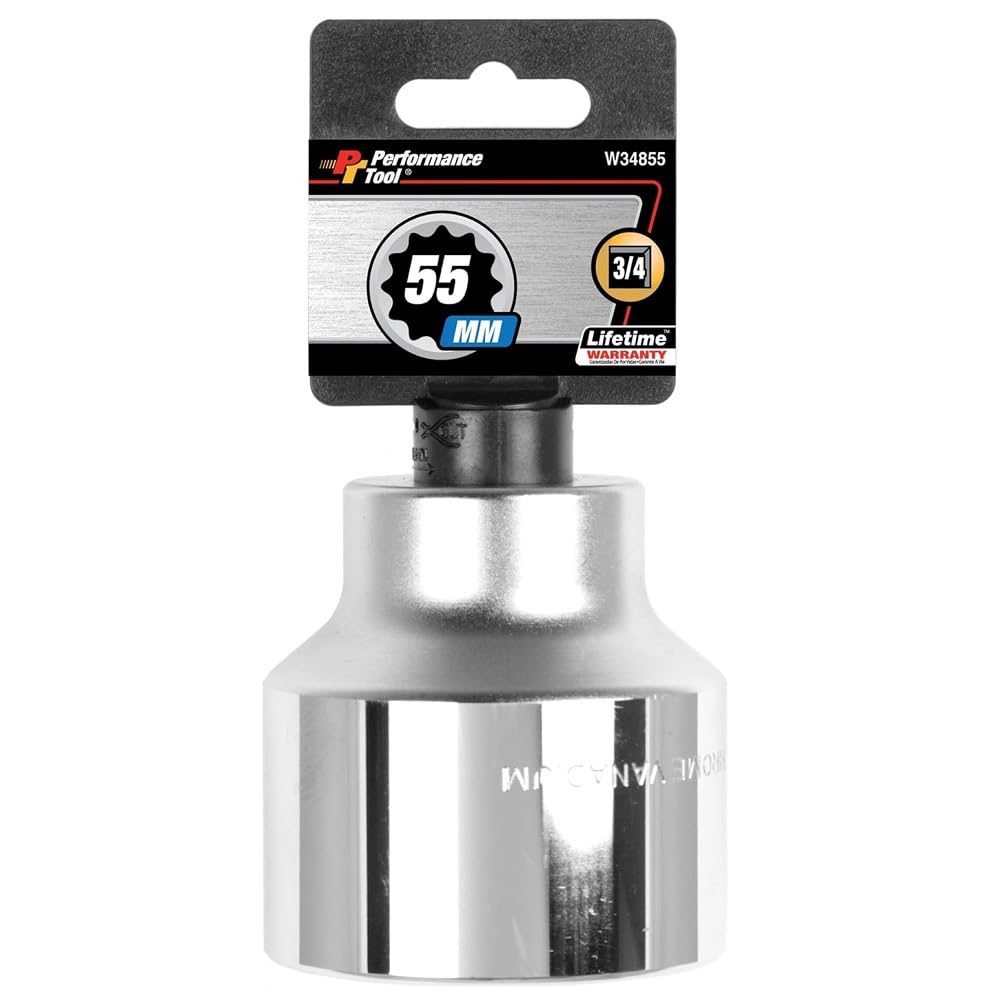 PERFORMANCE TOOL W34855 3/4-Inch Drive 12-Point Standard Socket 55mm