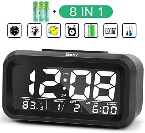 Digital Alarm Clock Bedside Battery Operated for Kids Snooze Smart Controllable Backlight Travel Simple Setting Progressive Clock Large LED Display Black Glass Screen(3 Batteries Included)