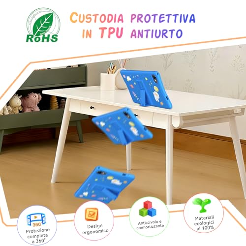 Tablet Bambini 10 Pollici, Android 16 Tablet per Bambini 3-12 Anni, 16GB RAM(4+12) + 64GB ROM, Controllo Genitori, GMS, 5000mAh, WiFi6, WidevineL1, con Custodia Anti-caduta e Penna, Garanzia di 4 anni
