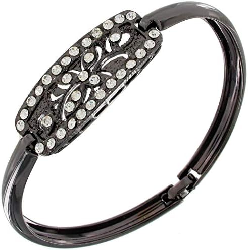 7" Length Fashion Steam Punk Black Gunmetal Tone Rhinestone Clamp Hinged Bracelet for Women Punk