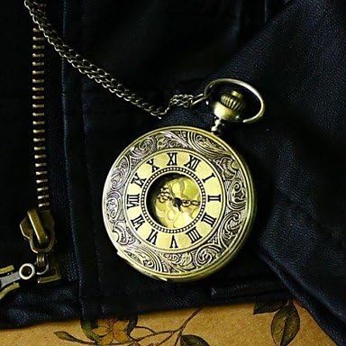 Watch Magasin Men Steampunk Bronze Pocket Watch Vintage Big Roman Number Fashion Quartz Fob Watch Necklace Watch