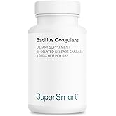 Supersmart Bacillus Coagulans Probiotic 4 Billion CFU per Day (High Absorption) - Lactobacillus Sporogenes Supplement | Non-GMO & Gluten Free - 60 Delayed Release Capsules