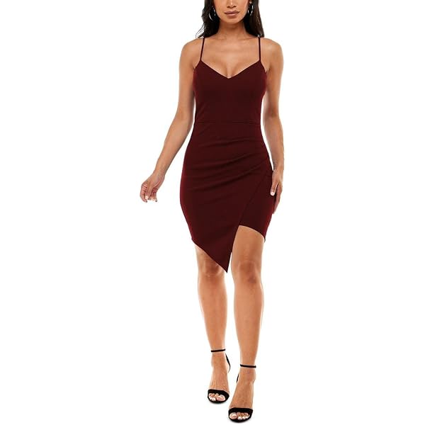 emerald sundae slim red dress Emerald Sundae Juniors' Ruched Sleeveless Halter Gown - Red