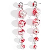 Gothic Blood Drop Earrings for Women Vampire Pearl Beaded Earrings Halloween Vampire Bloody Pearl Tassel Crystal Earrings Victoria Witch Party Accessory