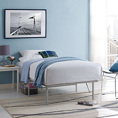 Modway Horizon Twin Bed Frame in Gray - Replaces Box Spring - Folding Portable Metal Mattress Bed Frame with Storage - Low Profile - Heavy Duty