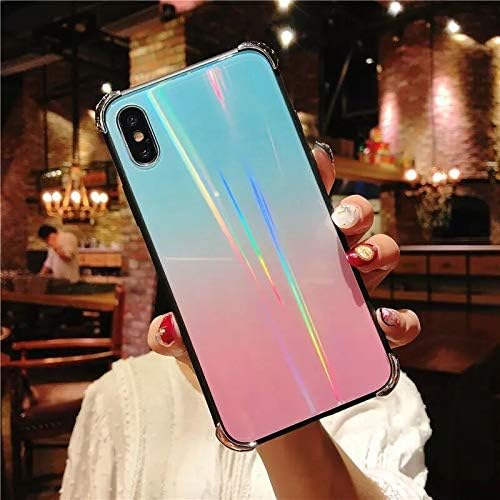 iPhone X Case, sxxissky Glare Series Slim Fit Unique Gradient Tempered Glass Case Soft TPU Bumper Shock Absorption Phone Cover Case for Apple iPhone X/iPhone 10 (Green-Pink)