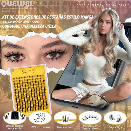 QUEWEL Fairy Pestañas Postizas Kit Invisible Band Pestañas 144PCS Pestañas con Pegamento y Sellador para Lashes, Look Natural con Banda Delgada. Fácil de Usar para Principiantes (YTQP-D)
