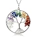 KISSPAT Tree of Life Pendant Necklace Handmade Chakra Gemstone Jewelry, Great Gift for Her (A-7Chakra)