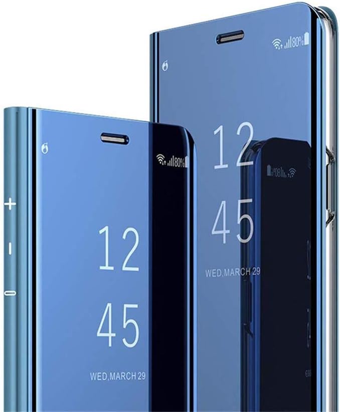 MRSTERUS Samsung Galaxy J7 Prime case Clear View Window Plating Stand Scratchproof Full Body Protective Flip Folio Ultra Slim Cover for Samsung Galaxy J7 Prime Mirror:Blue QH