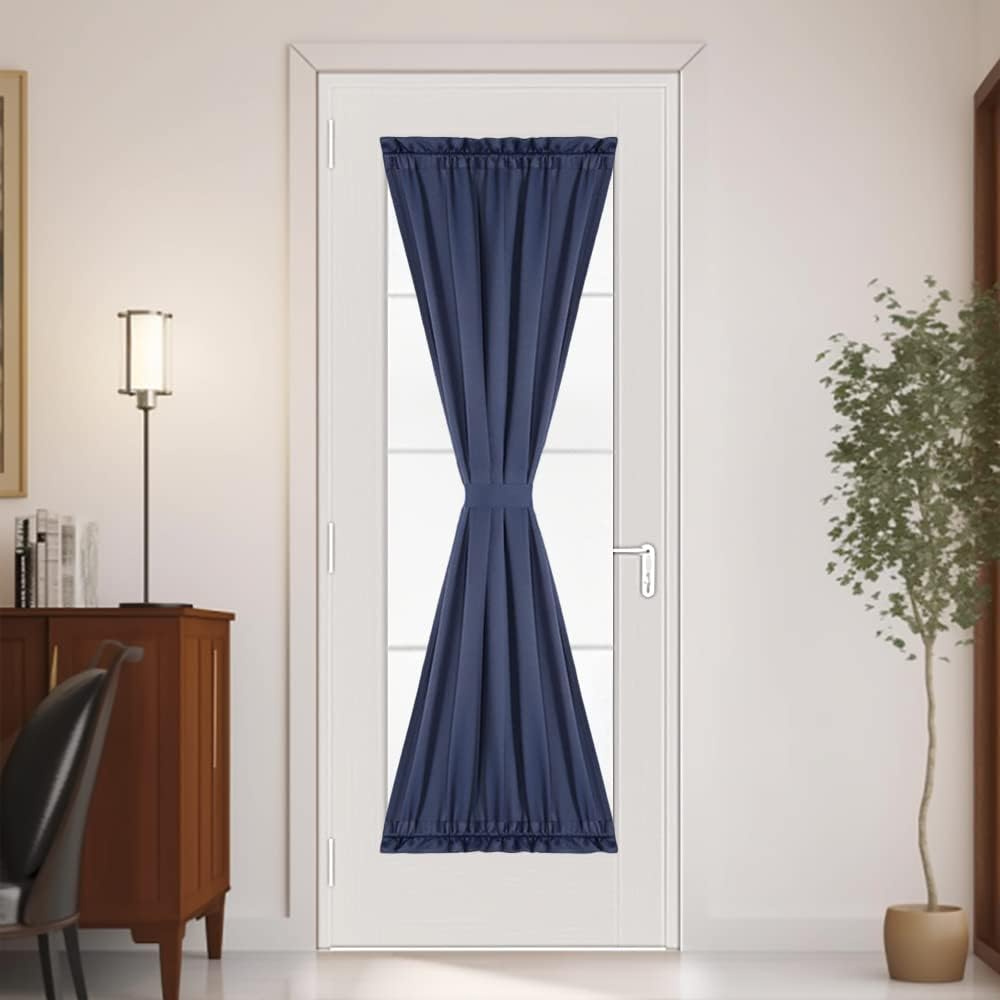 Outdoor Curtains - PANOVOUS Sidelight Curtains for Front Door Rod Pocket Glass Kitchen Door Curtains Thermal for Door Window Side Panel Blackout Curtains 72 Inch One Panel 25x72 Inch Navy