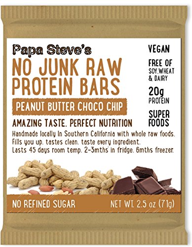 Papa Steve’s No Junk Raw Protein Bars, Dairy Free Peanut Butter Choco Chip, 2.5 Oz, 10 Count