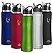 Swig Savvy Stainless Steel Insulated Leak Proof Flip Top Straw Cap Water Bottles with Pouch & Clip, Steel, 32oz