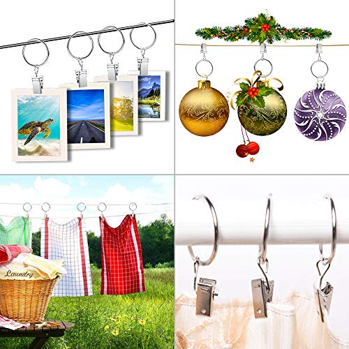 Hapythda Clip Curtain Rings, 20 PCS Metal Curtain Rings Silver Nickel Plating with Clips and Eyelet Decorative for Sheer Drape, Blackout Drapery and Drop Cloth Tarp(1.26 Inch) - Thumbnail 6