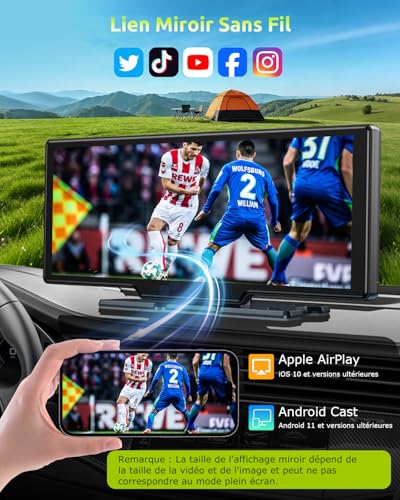 ESSGOO CarPlay Car, Supports Wireless CarPlay and Android Auto, 10.26 Inch IPS Touch Screen, 4K Front Camera and 1080P Rear View Camera, Bluetooth 5.3, GPS, FM, AUX, Mirror Link, TF Card 64G