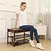 UNICOO - Antique Style Bamboo Shoe Bench Rack with Cushion Upholstered Padded Seat Storage Shelf Bench, 2-Tier Shoe Rack Entryway Shoe Organizer (Antique Brown -76)