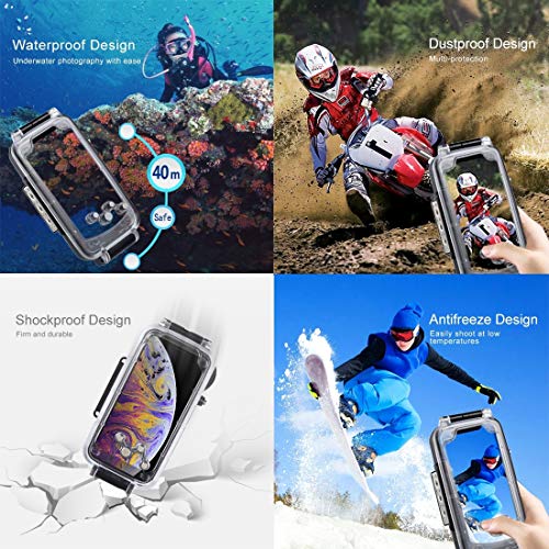 iPhone Xs MAX 40m/130ft Waterproof Diving Housing Photo Video Taking Underwater Cover Case (Black)