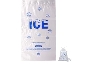Belinlen 100 Pack 10 lb. Drawstring Ice Bags 12 x 21 Inch Heavy-Duty Plastic With Draw String (2mil Thickness)