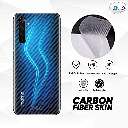 LINLO Ultra Thin Slim Fit 3M Clear 3D Carbon Fiber Rear Screen Guard Protective Film Wrap Not Glass with Sensor Cuts for