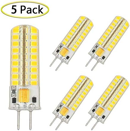 GY6.35 G6.35 LED Light Bulb Dimmable,GY6.35 Bi-pin Base 5W AC/DC 12V Daylight White 6000K-6500K G6.35/GY6.35 Base T4 JC Type LED Halogen Incandescent 50W Replacement Bulbs（5-Pack)